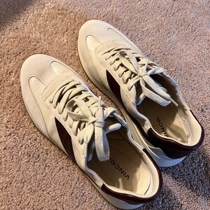 Vince Cream Suede Retro Sneakers Size 9 | Maroon Colorblock Like New